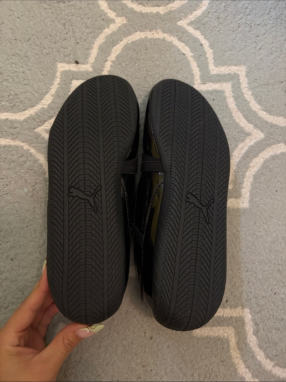 Puma Black Patent Ballet Flats with Elastic Cross Straps - Picture 2 of 3